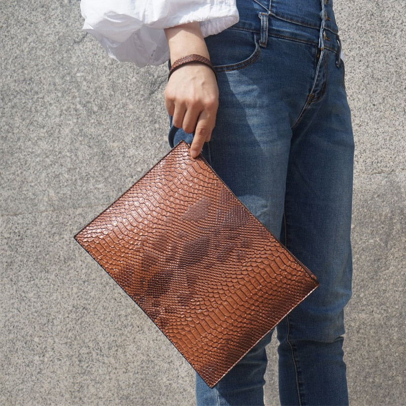 Python Embossed Eco-Leather Clutch