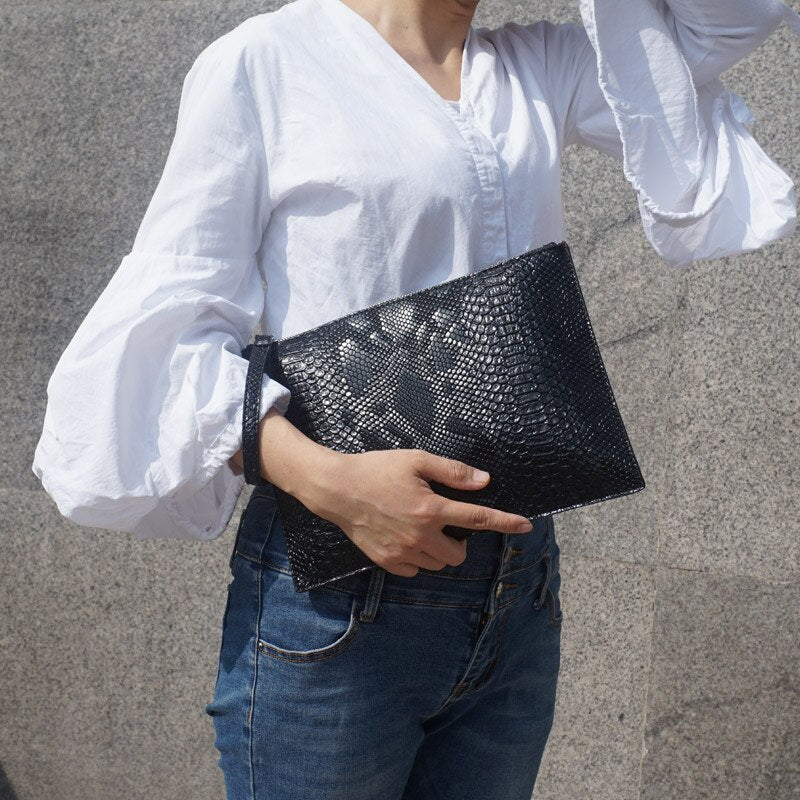 Python Embossed Eco-Leather Clutch