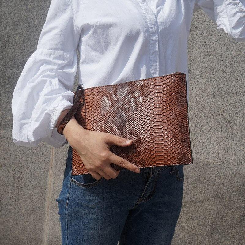 Python Embossed Eco-Leather Clutch