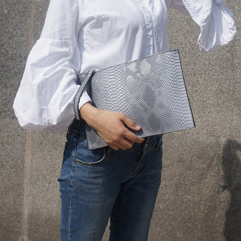 Python Embossed Eco-Leather Clutch
