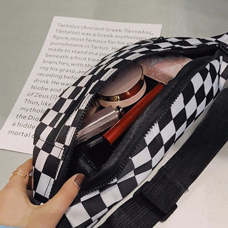 Checkerboard Printed Oxford Fanny Pack for Women