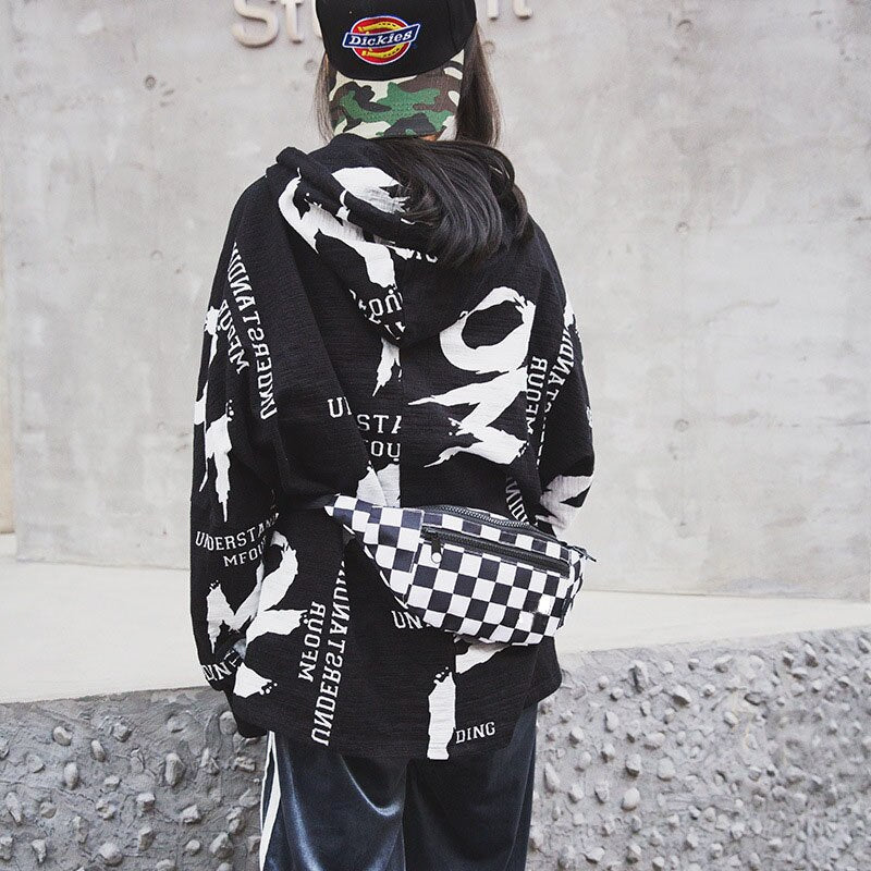 Checkerboard Printed Oxford Fanny Pack for Women