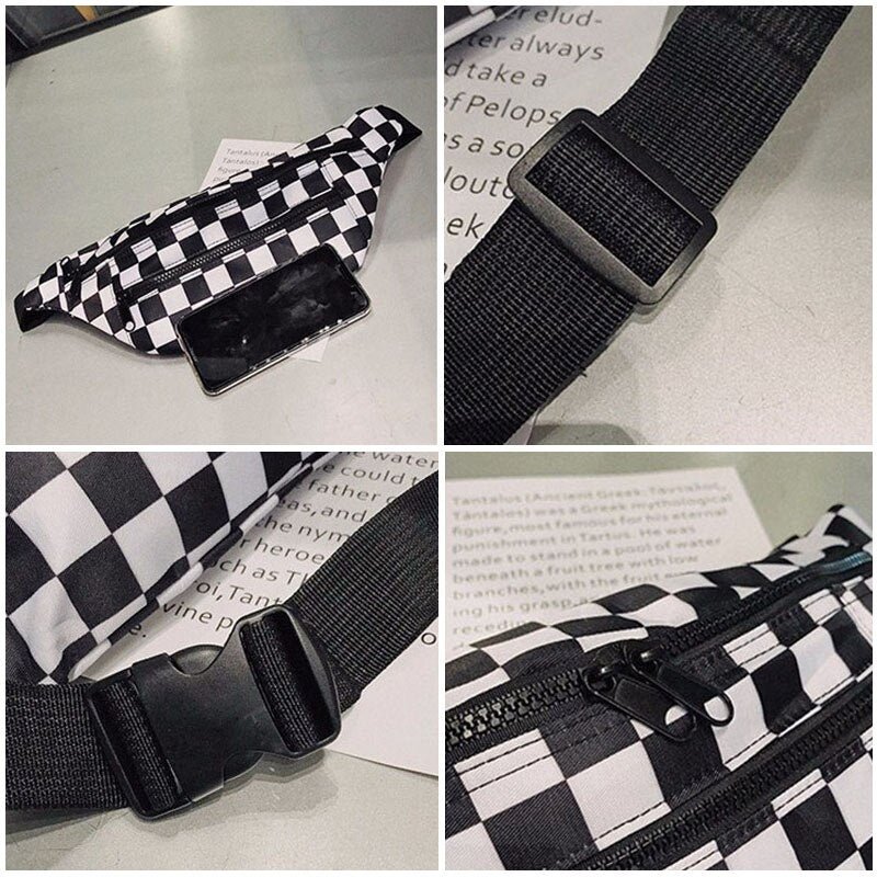 Checkerboard Printed Oxford Fanny Pack for Women