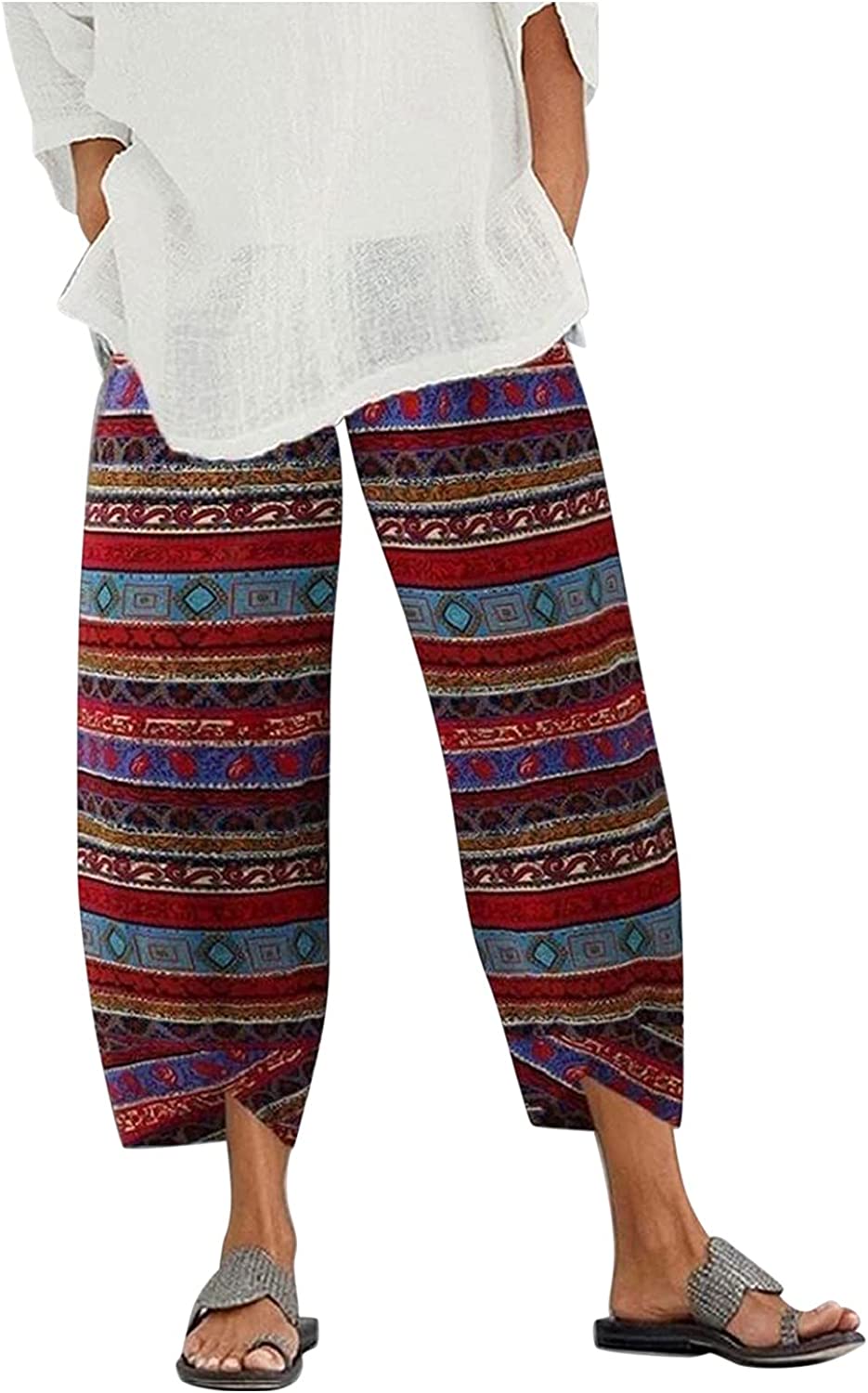 Palazzo Lounge Pants Wide Leg Printed Cropped Bottoms Baggy Trousers Sweatpants