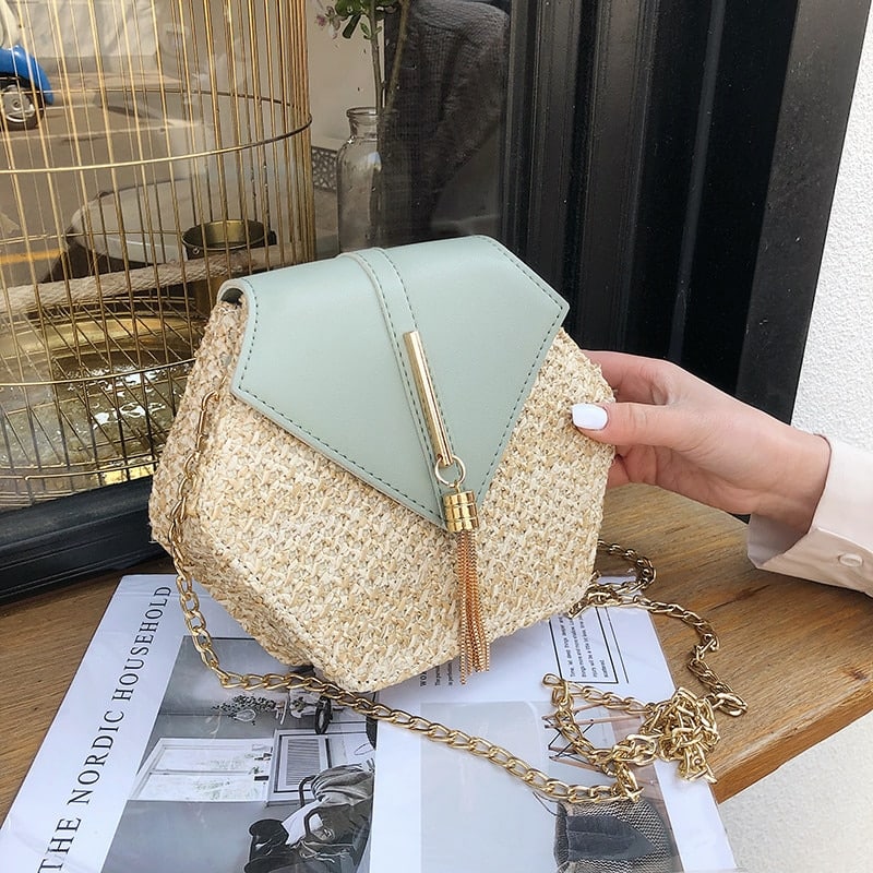 Hexagon Shaped Straw Shoulder Bag