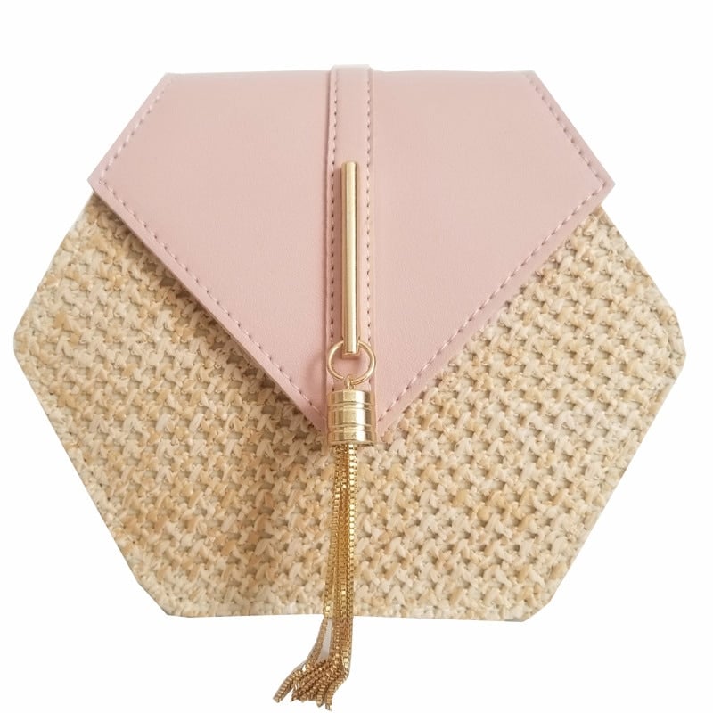 Hexagon Shaped Straw Shoulder Bag