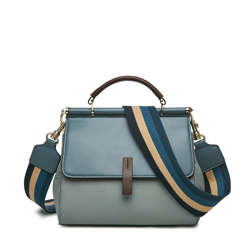 Leather Crossbody Bag with Colorful Strap