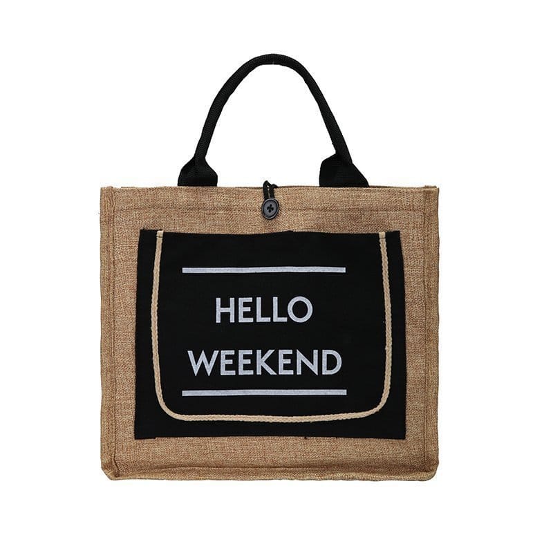 Linen Hello Weekend Tassel Tote Bag
