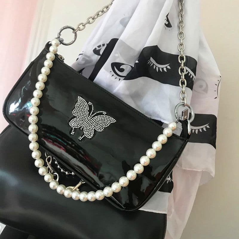 Vintage Butterfly Printed Chain Shoulder Bag for Women