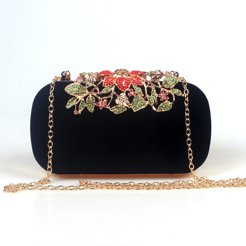 Floral Buckle Velour Evening Bag