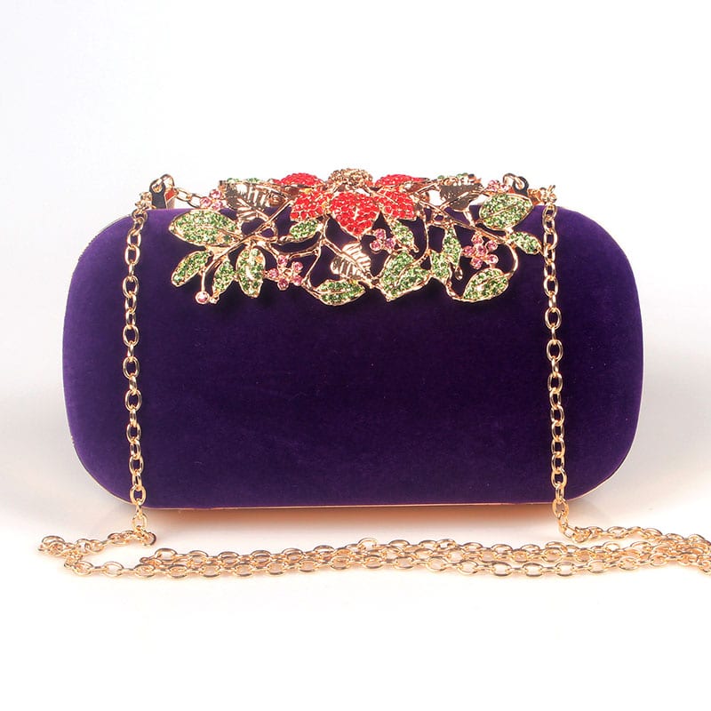 Floral Buckle Velour Evening Bag