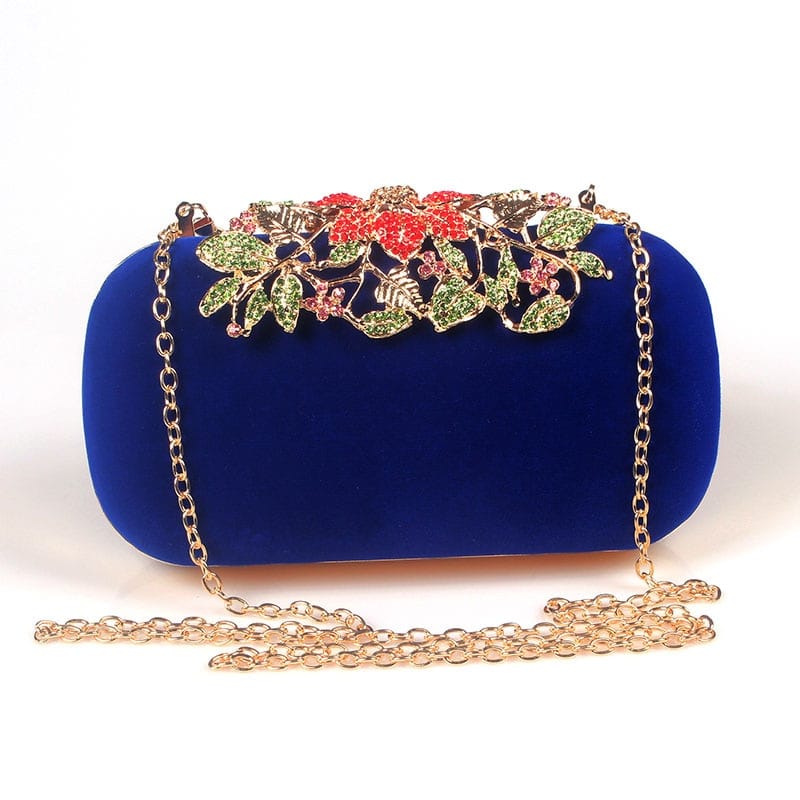 Floral Buckle Velour Evening Bag