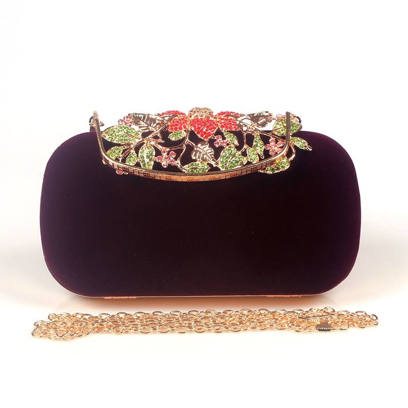 Floral Buckle Velour Evening Bag