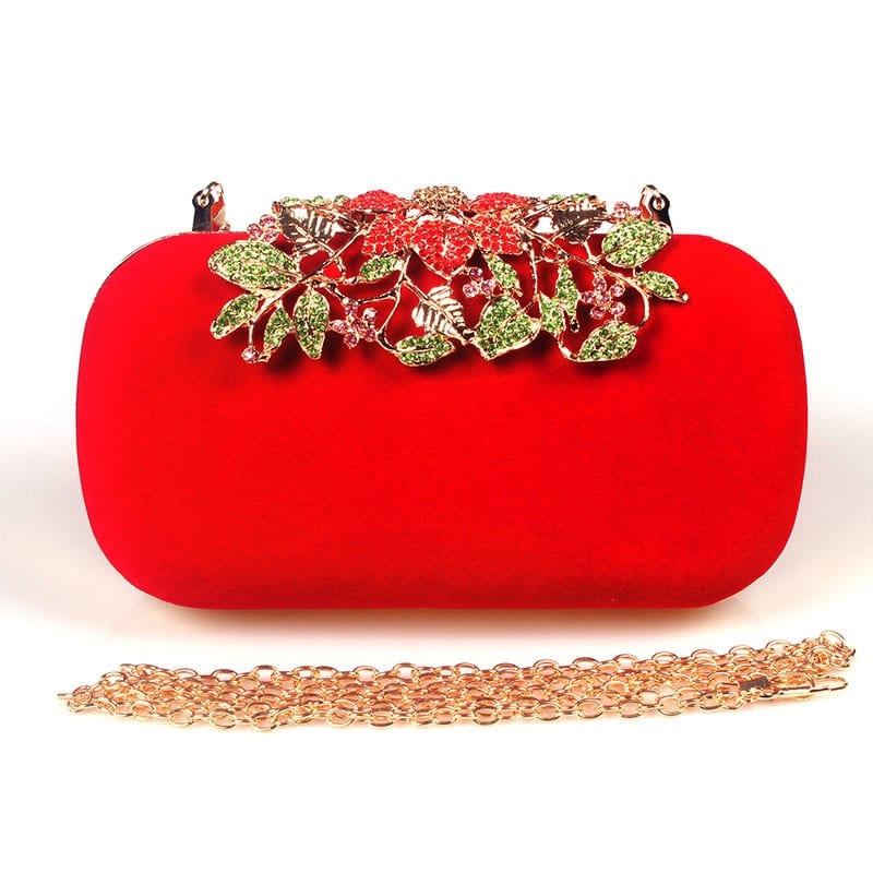 Floral Buckle Velour Evening Bag
