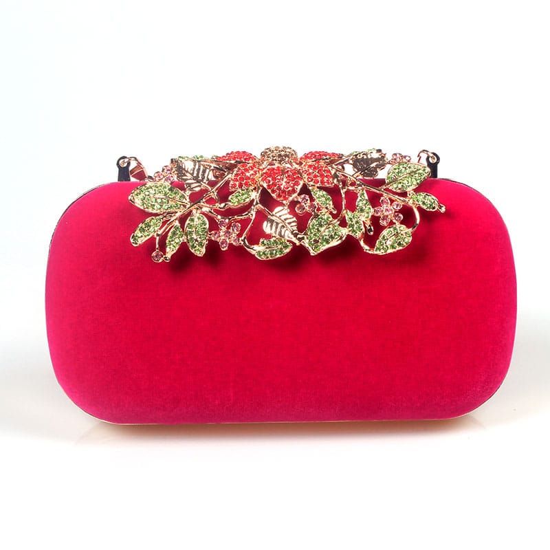 Floral Buckle Velour Evening Bag