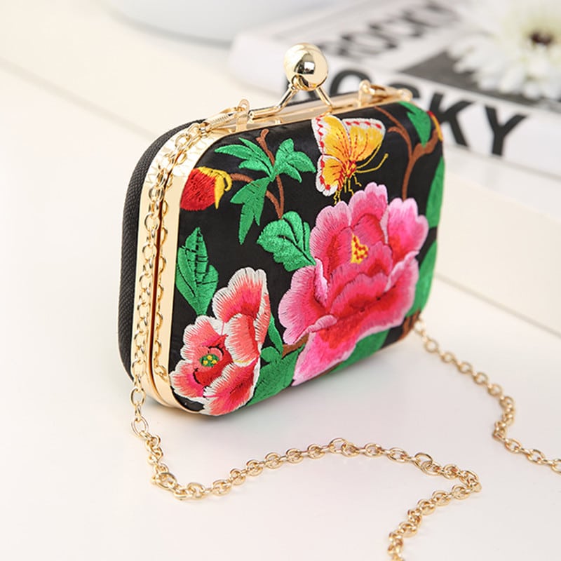 Women's Colorful Floral Embroidery Clutch