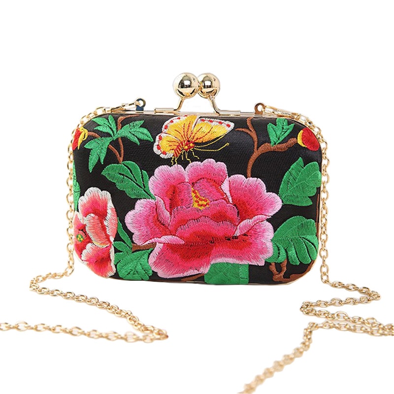 Women's Colorful Floral Embroidery Clutch