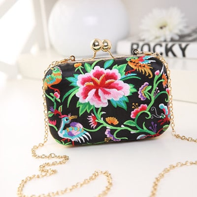Women's Colorful Floral Embroidery Clutch