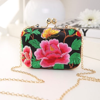 Women's Colorful Floral Embroidery Clutch