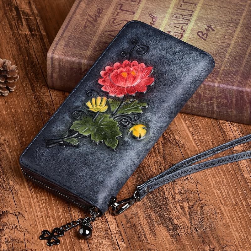 Flower Embossed Leather Wallet