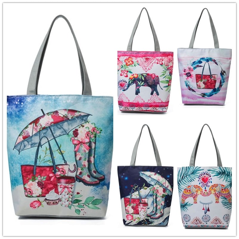 Beach Printed Canvas Handbags