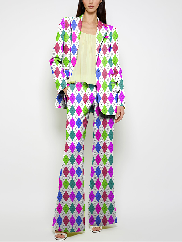 Long Sleeves Loose Buttoned Pockets Printed Shoulder Pad Notched Collar Blazer Jackets&Coats Outerwear