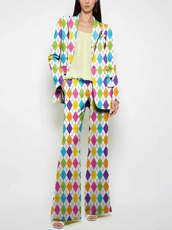 Long Sleeves Loose Buttoned Pockets Printed Shoulder Pad Notched Collar Blazer Jackets&Coats Outerwear