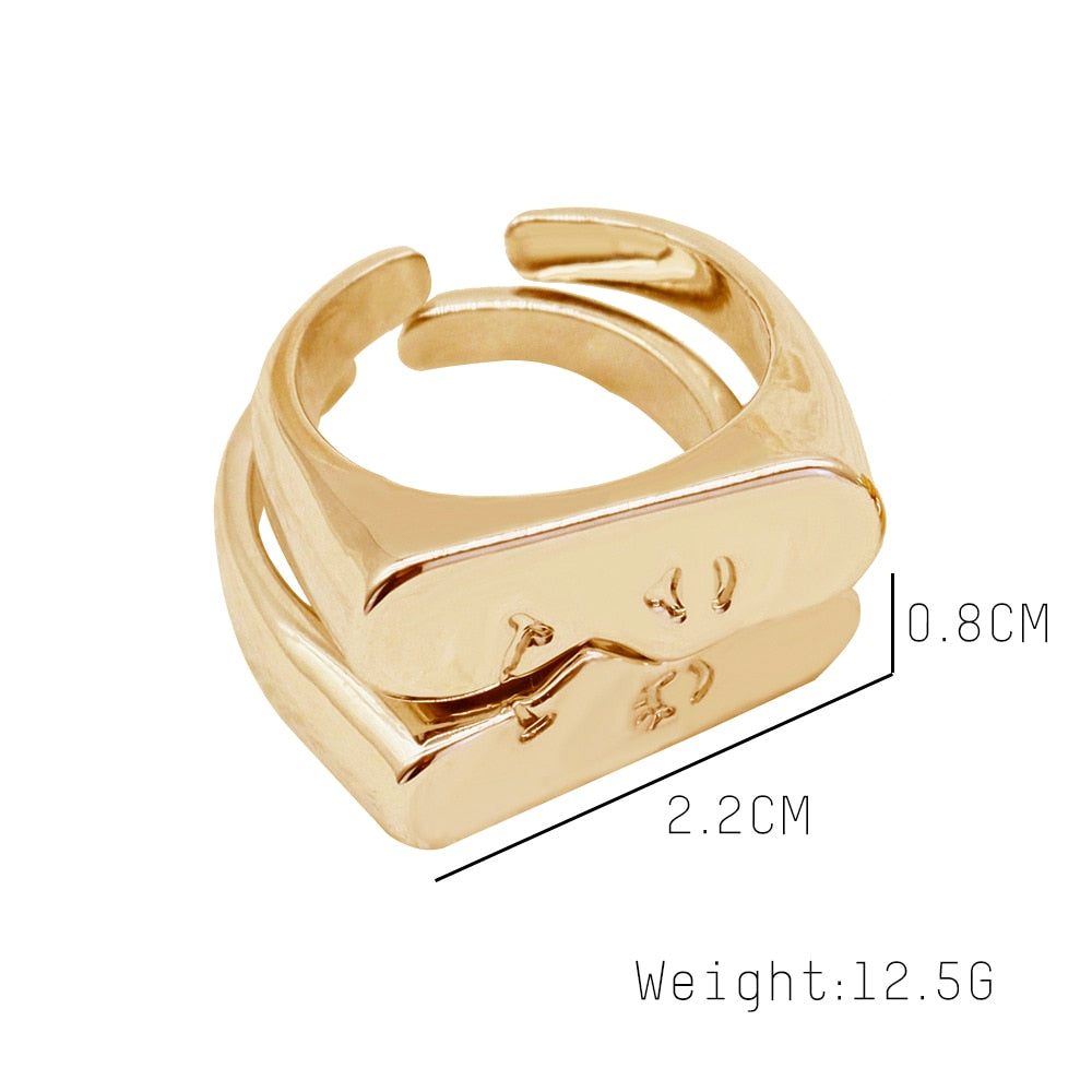 Abstract Face Pair Minimalist Ring Set - Silver or Gold