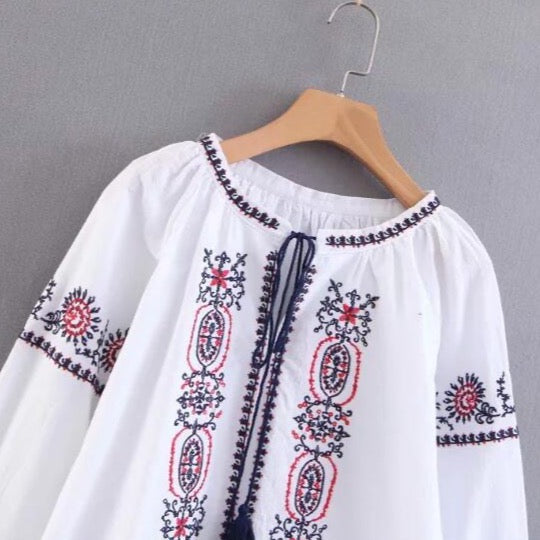 Angkasa Folk Embroidery Tassel Blouse - 3 Colors