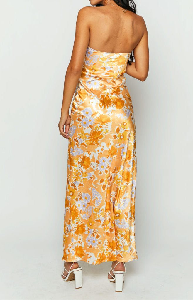 Armani Orange Floral Formal Maxi Dress