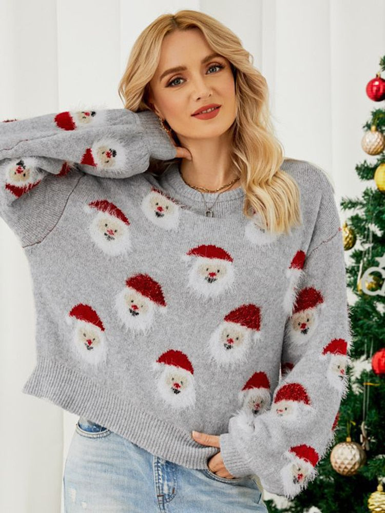 Christmas Knitted Santa Claus Cute Warm Furry Sweater