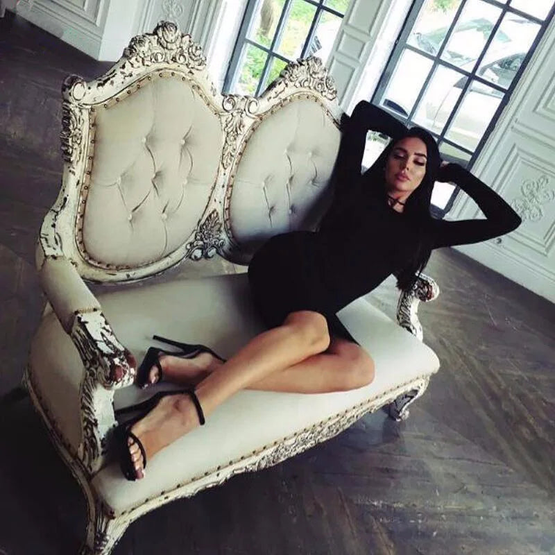 Spring Knitted Cotton Gray Casual Long Sleeve Bodycon Dress