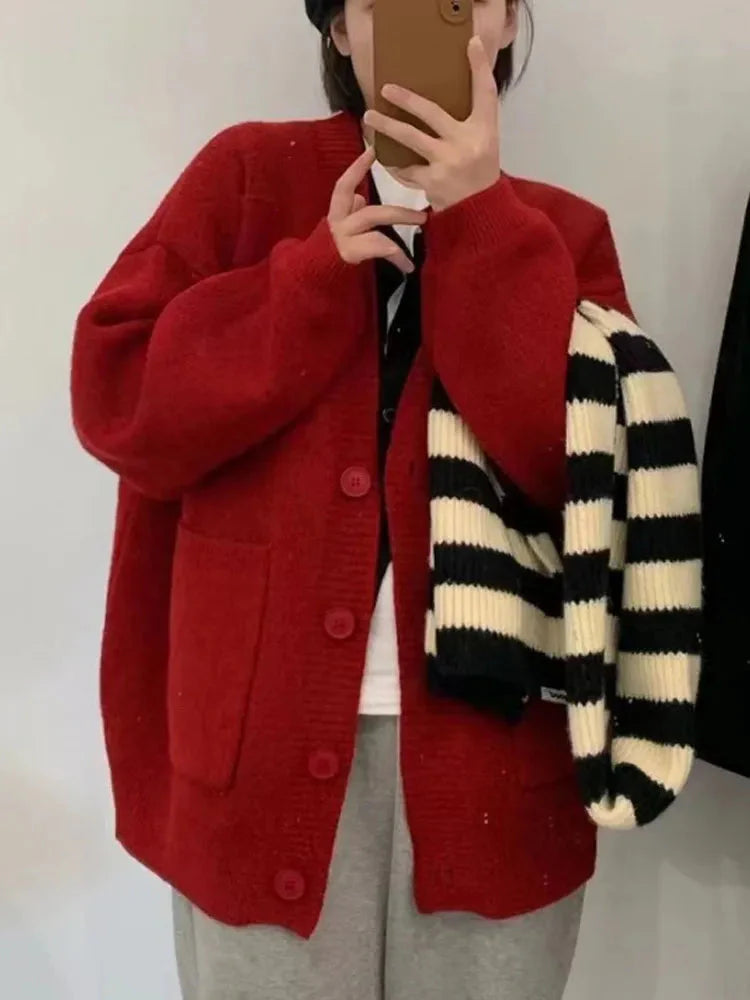 Basic Solid Color Boxy Knit Cardigan - 6 Colors