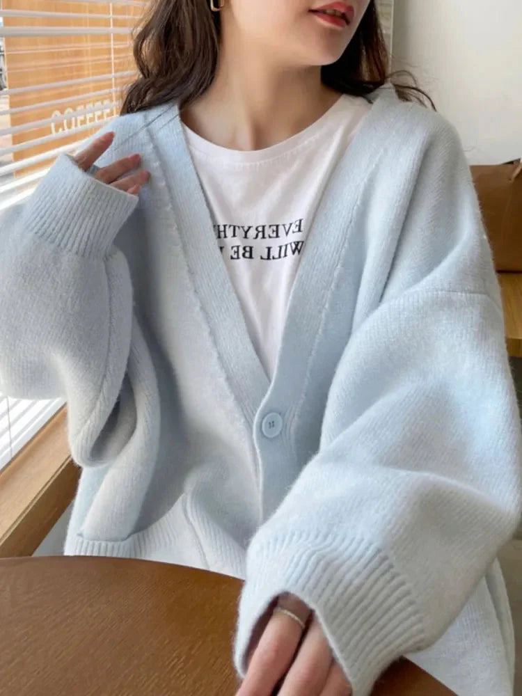Basic Solid Color Boxy Knit Cardigan - 6 Colors