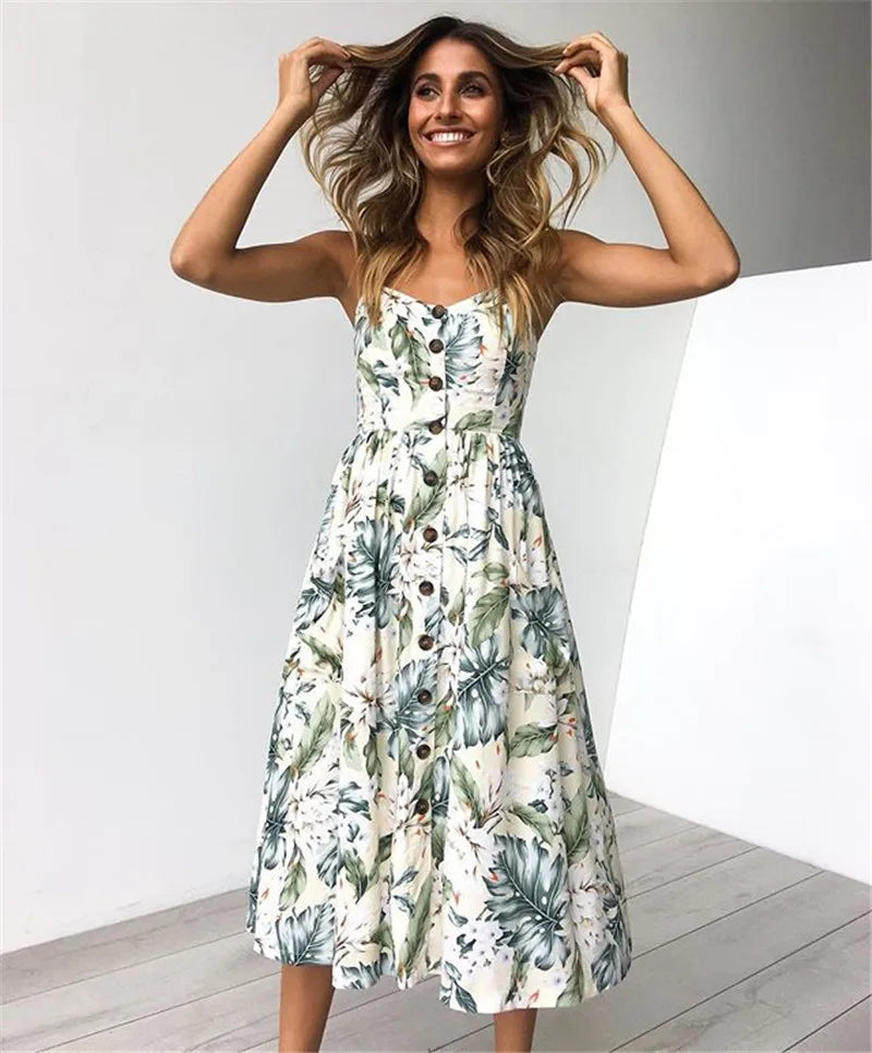Beach Sling Seeveless Elegantes Vestiti Donna Midi Dresses
