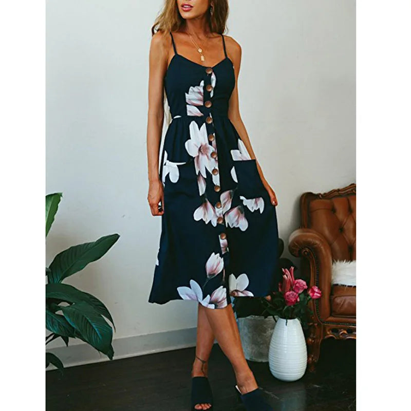 Beach Sling Seeveless Elegantes Vestiti Donna Midi Dresses