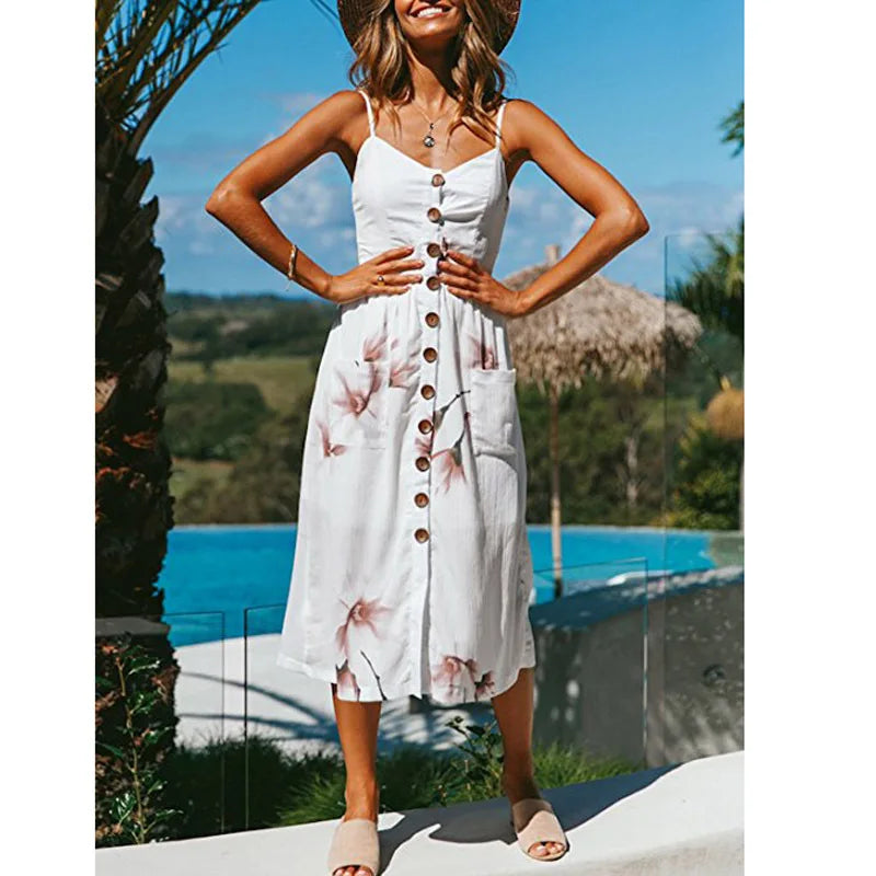 Beach Sling Seeveless Elegantes Vestiti Donna Midi Dresses
