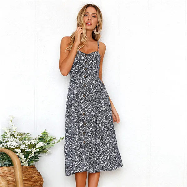 Beach Sling Seeveless Elegantes Vestiti Donna Midi Dresses