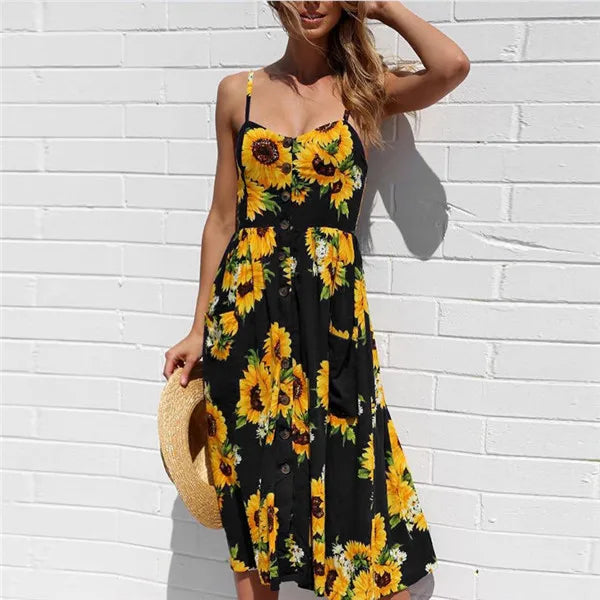 Beach Sling Seeveless Elegantes Vestiti Donna Midi Dresses