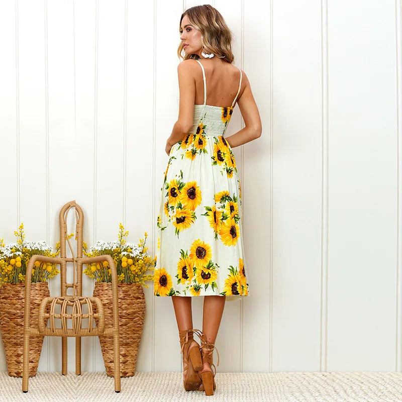 Beach Sling Seeveless Elegantes Vestiti Donna Midi Dresses