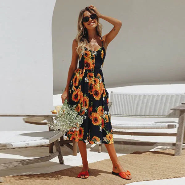 Beach Sling Seeveless Elegantes Vestiti Donna Midi Dresses