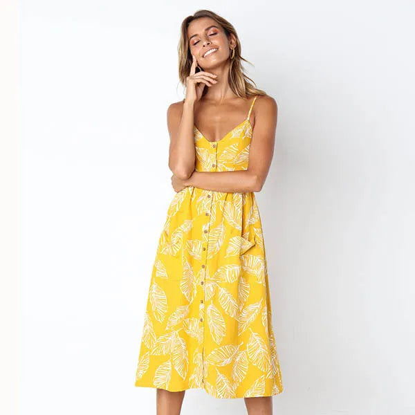 Beach Sling Seeveless Elegantes Vestiti Donna Midi Dresses