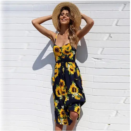 Beach Sling Seeveless Elegantes Vestiti Donna Midi Dresses
