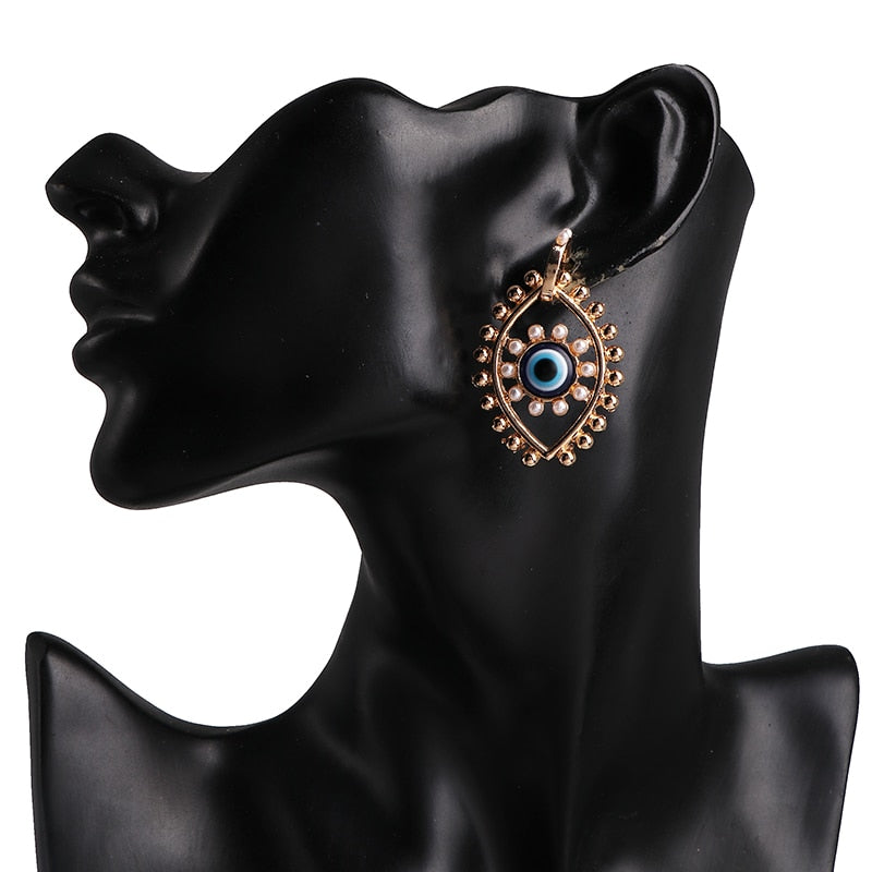 Bejeweled Love Heart Evil Eye Drop Earrings