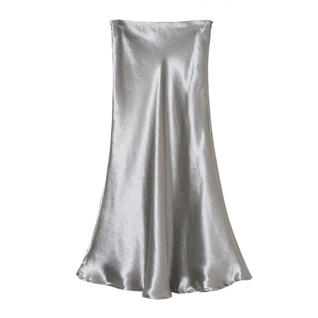 Bella Textured Satin Midi Skirt - Gold