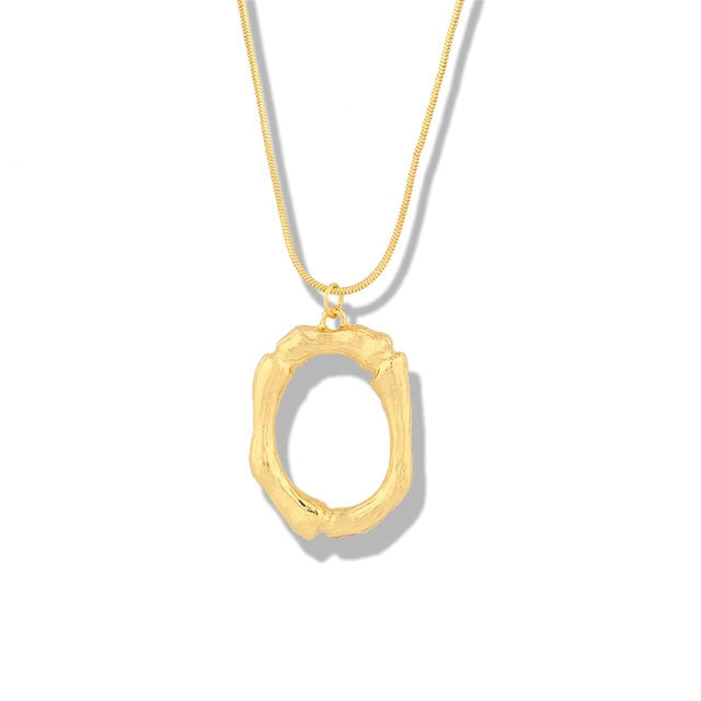 Big Metal Bamboo Pattern Alphabet Necklaces