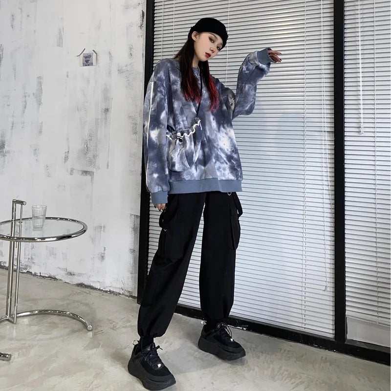Black Cargo Pants Streetwear Gothic High Waist Techwear Pants