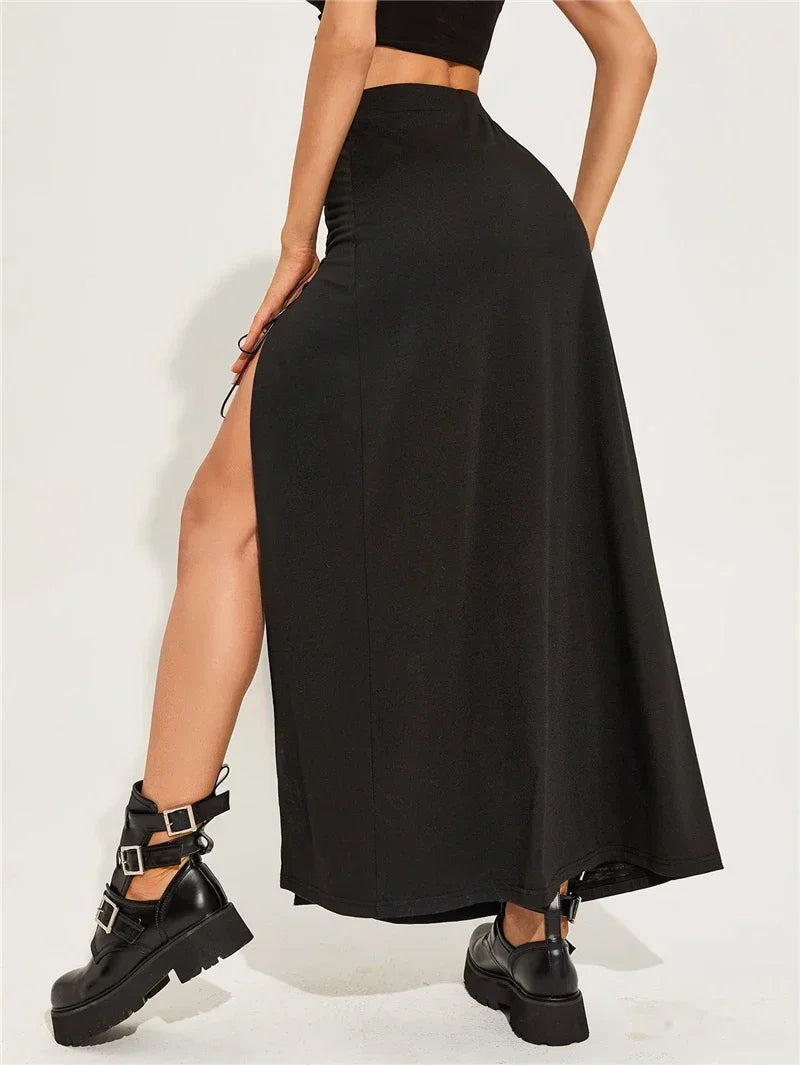 Black Split Simple Casual All-Match Cool Mature Vitality Skirt