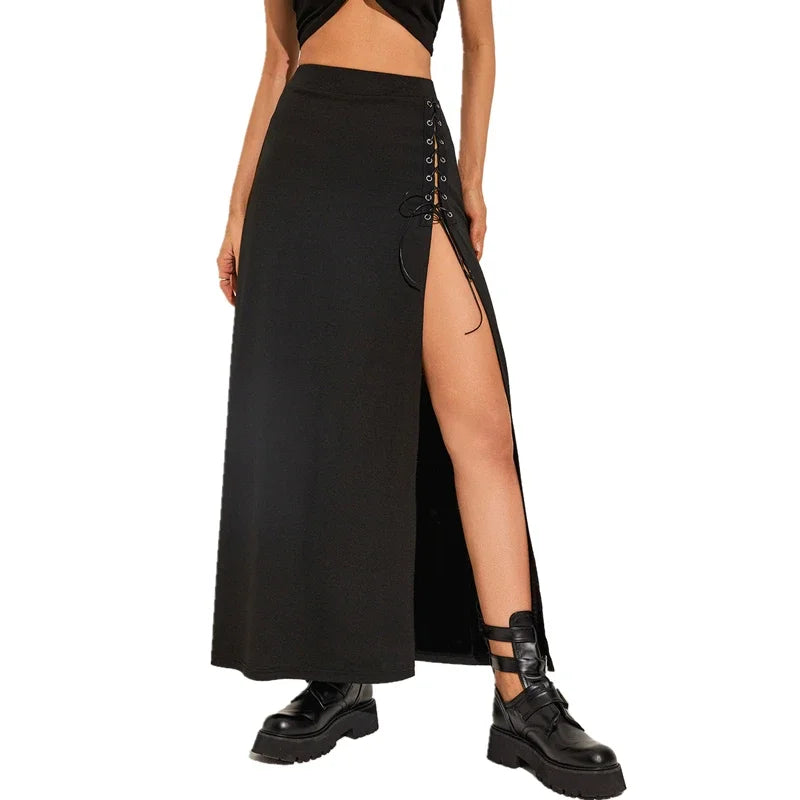 Black Split Simple Casual All-Match Cool Mature Vitality Skirt