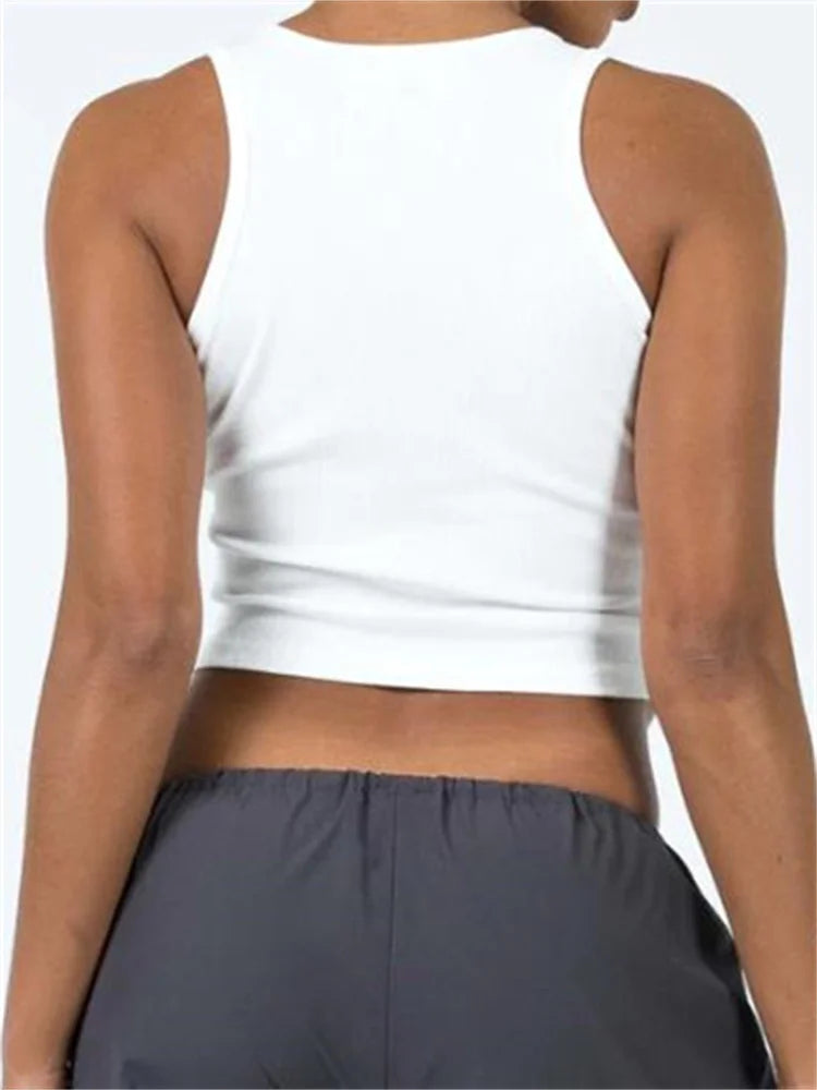 Solid Color Ribbed O-neck Slim Fit Sleeveless Irregular Hem Vest Club Streetwear Crop Top
